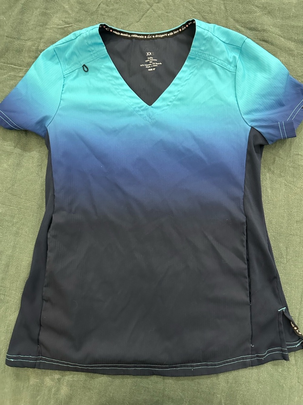 Ombre V-Neck Scrub Top in Teal and Navy